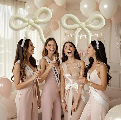 4 Pcs Beige Bow Balloons Cream White Bow Decorations for Girls Women Bow Themed Birthday Party Supplies for Baby Shower, Gender Reveal, Wedding, Bachelorette, One Silly Goose Event Decor