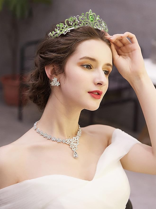 COCIDE Green Tiara and Crowns for Women Crystal Headband Princess Rhinestone with Combs Bride Hairpiece Bridal Wedding Prom Birthday Party Hair Accessories Jewelry for Women and Girls