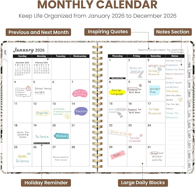 2026 Planner, Weekly and Monthly Planner for Women, Jan 2026 - Dec 2026 Pretty 2026 Calendar Planner with Monthly Tabs, Inner Pocket, Spiral Binding, Perfect for Office Home School - 8.5" x 11", Magical Forest