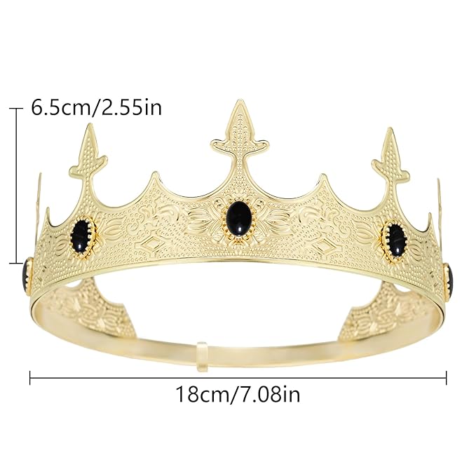 King Crowns Metal Hair Band for Men Gold Crowns and Tiara for Theme Birthday Party Costume Accessories