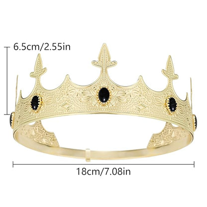 King Crowns Metal Hair Band for Men Gold Crowns and Tiara for Theme Birthday Party Costume Accessories