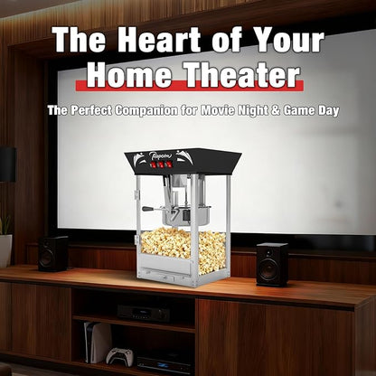 Commercial Popcorn Machine 12Oz with Warming Light, Makes 60 Cups, Theater Style Stainless Steel Popper with Tempered Glass - for Home Theater, Parties & Business, Black