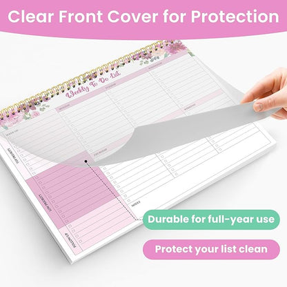 Weekly To Do List Notepad with 52 Undated Sheets（8.5"×11"）- Undated Weekly Planner Notepad for Office Desk Accessories and Supplies - Pink Whisper