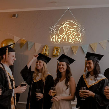 NOSUN Class Dismissed Neon Sign Class Neon Signs for Wall Decor Warm White LED Signs for Classmates friends family USB Neon Word Sign for Party Club Light Up Sign The best gift for graduating friend