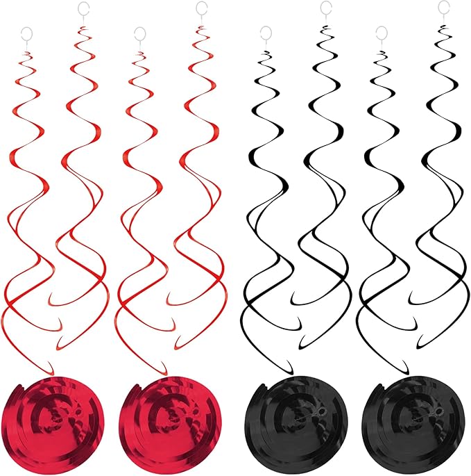 Hanging Swirl Decorations Black and Red Swirl Decoration 30pc Foil Swirl Spiral Decoration 24"