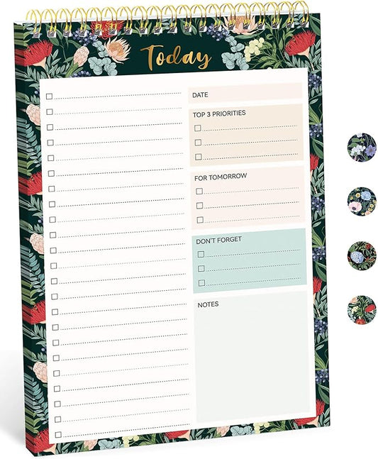 Taja To Do List Notepad - To Do List Notebook for Work with 52 Sheets, 9.8" x 6.5", Undated Daily Planner Perfect for Daily Tasks and Goal Setting, Notepad Suitable for Office, Home & School - Sage Blossom
