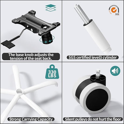 TRALT Office Chair Ergonomic Desk Chair, 330 LBS Home Mesh Office Desk Chairs with Wheels, Comfortable Gaming Chair, High Back Office Chair for Long Hours (Light Grey)