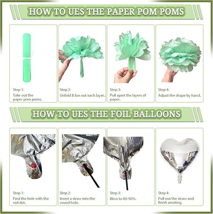 310 Pcs Sage Green Bridal Shower Decorations, Bachelorette Party Decorations Favors - "BRIDE TO BE" Banner, Veil, Balloon, Photo Props, Tableware with Eucalyptus Leaf for 25 Guests