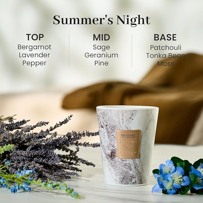 M&SENSE Summer Night Scented Candles for Home, 3 Wick Highly Scented Jar Candle, 14.1 Oz 80H Long Lasting Burning Christmas Candle for Women, Aromatherapy Candles for Holiday Christmas Gift