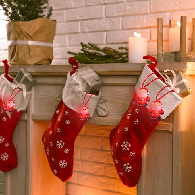 Yinkin 30 Pcs Christmas Light up Necklace for Adults Flashing Necklaces Christmas Accessory for Xmas Party Favors Stocking Stuffers Christmas Ornaments Decoration Party Supplies (Santa)