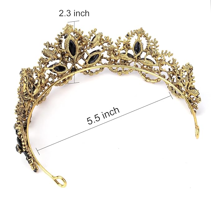 Black Tiara for Women Gold Crown for Girls Wedding Princess Birthday Crystal Rhinestones Headbands for Prom Bridal Party Halloween Costume Christmas Gift