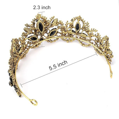 Black Tiara for Women Gold Crown for Girls Wedding Princess Birthday Crystal Rhinestones Headbands for Prom Bridal Party Halloween Costume Christmas Gift