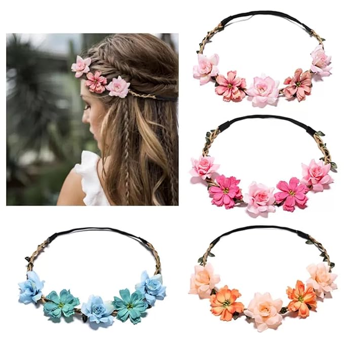 Women Headpieces Collection Accessories 6 PCS Boho Hair Wreaths, Flower Crowns, Tiaras for, Brides, Bridesmaids, Flower Girls, Weddings