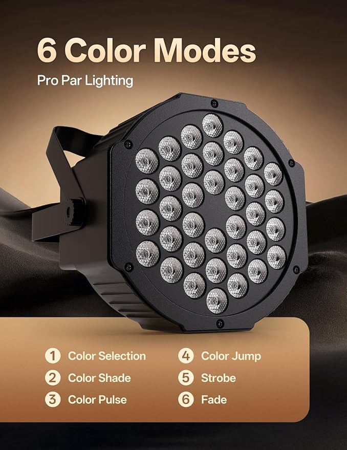 LED Par Lights 36 LED Stage Lights 7 Modes RGB DJ Lights with Sound Activated Remote and DMX Control DJ Uplighting for Birthday Party Events Wedding Christmas Stage Lighting (8 Packs)
