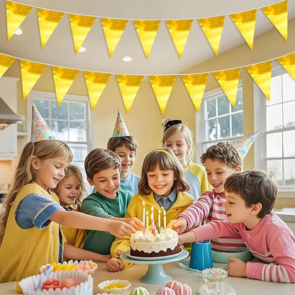 65FT Gold Glitter Triangle Pennant Banner Flag Metallic Bunting Fabric Garland for Christmas Graduation Wedding Engagement Anniversary Bachelorette Birthday Bridal Shower Valentine's Party Supplies
