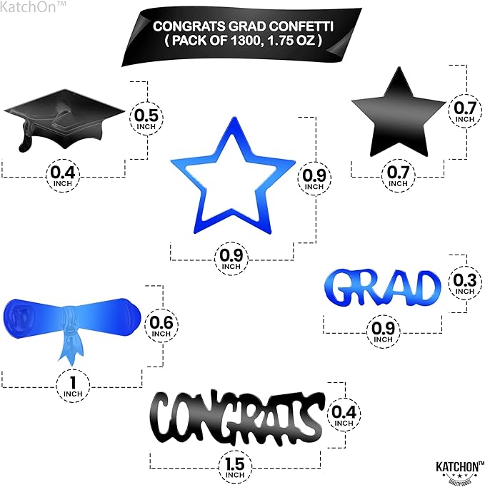 KatchOn, Shiny Blue and Black Congrats Grad Confetti 2025 - Pack of 1300 | Graduation Confetti Class of 2025 | Graduation Decorations 2025 | Class of 2025 Decorations