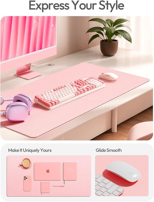 YSAGi Leather Desk Protector, Office Mat, Large Mouse Mat, Non-Slip PU Leather Blotter, Laptop Desk Pad, Waterproof Writing Pad for Office and Home (Light Pink, 35.4" x 17")