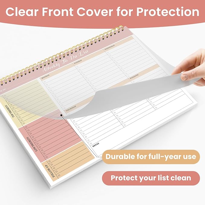 Weekly To Do List Notepad with 52 Undated Sheets（8.5"×11"）6 Pack - Undated Weekly Planner Notepad for Office Desk Accessories and Supplies - Sunshine Petal