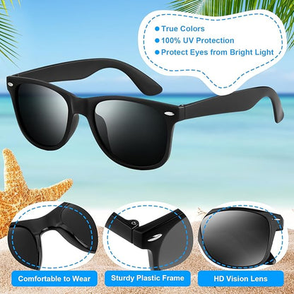 NEBURORA 12 Pack Black Sunglasses Bulk Retro Black Shades Party Sunglasses for Adult Men Women Summer Beach Party Accessories