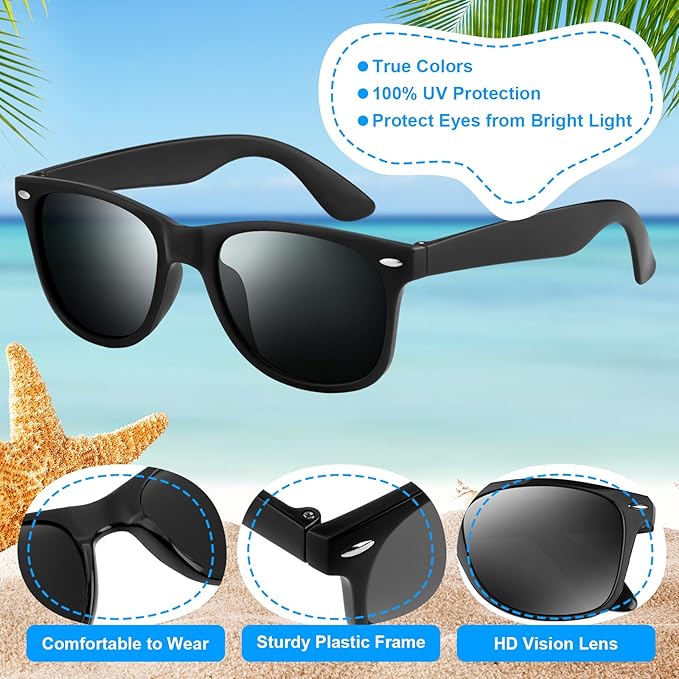 NEBURORA 48 Pack Black Sunglasses Bulk Retro Black Shades Party Sunglasses for Adult Men Women Summer Beach Party Accessories