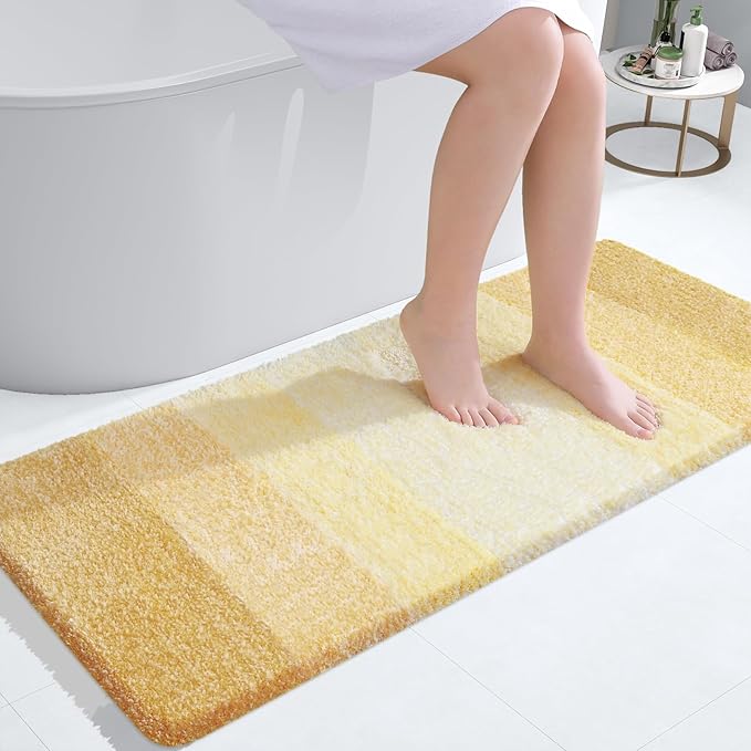 OLANLY Bathroom Rugs Mat 50x30, Extra Soft Absorbent Microfiber Bath Rug, Rubber Backing, Quick Dry, Machine Washable Bath Mats for Bathroom Floor, Tub and Shower, Home Decor Accessories, Light Yellow