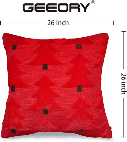 GEEORY Christmas Pillow Covers 26x26 Inch Set of 2, Christmas Decorations Xmas Tree Soft Plush Fluffy Faux Fur Decorative Throw Pillows Farmhouse Winter Cushion Case Red Brown GC035-26
