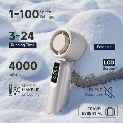Portable Handheld Turbo Fan, 1-100 Gear Wind, Battery Operated, Up to 23 Working Hours, 3 IN 1 Personal Fan with Air Turbo Tech, Cooling Essentials for Indoor/Outdoor(Gold)