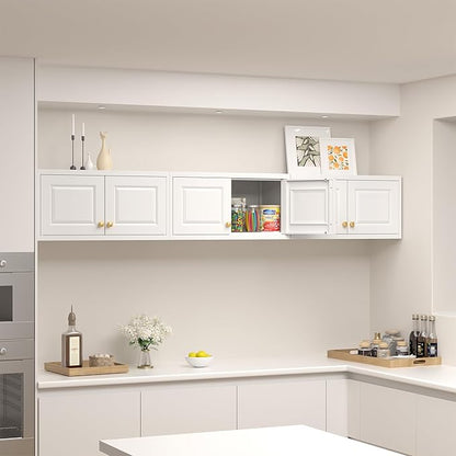 Metal Storage Cabinet with Doors, Small Kitchen Storage Cabinets, White Wall Cabinet, 15" Tall Home Office Cabinet, Steel Overhead Cupboard for Pantry, Living Room, Kitchen- Assembly Required