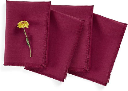 Solino Home Beet Linen Napkins Set of 4-100% Pure Linen Fringe Dinner Napkins 20 x 20 Inch for Fall, Autumn, Christmas, Holiday, Winter, New Year
