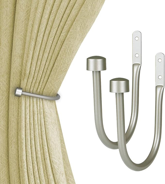 TONIAL Curtain Holdbacks, Decorative Curtain Tieback for Wall Antique Silver Window Drapery Hold Backs Large with Round Finials (1 Pair/2 Pack)