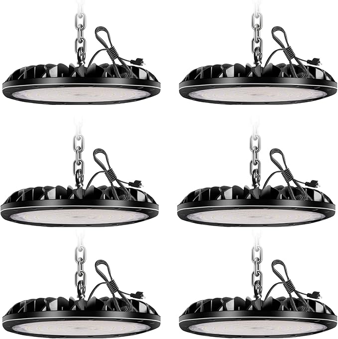 200W 20000LM UFO LED High Bay Light, Non-Dim High Bay LED Shop Light, 6000K Commercial Lights, IP65 Waterproof Industrial Bay Lighting for Shop/Garage/Warehouse/Workshop/Factory/Barn, 6 Pack