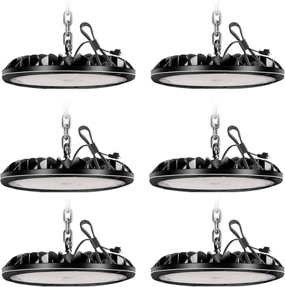 6 Pack LED High Bay Light 100W, 10000LM LED Shop Light with 4ft 110V Plug Cable, 6500K Bay Lighting IP65 Waterproof for Barn/Garage/Commercial Warehouse/Wet Location