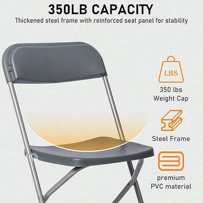 SEALAMB Plastic Folding Chairs 16 Pack, Gray Commercial Portable Indoor/Outdoor Chairs for Home Office, Wedding, Events Parties with Steel Frame, 350lbs Capacity (Gray-Plastic, 16 Pack)