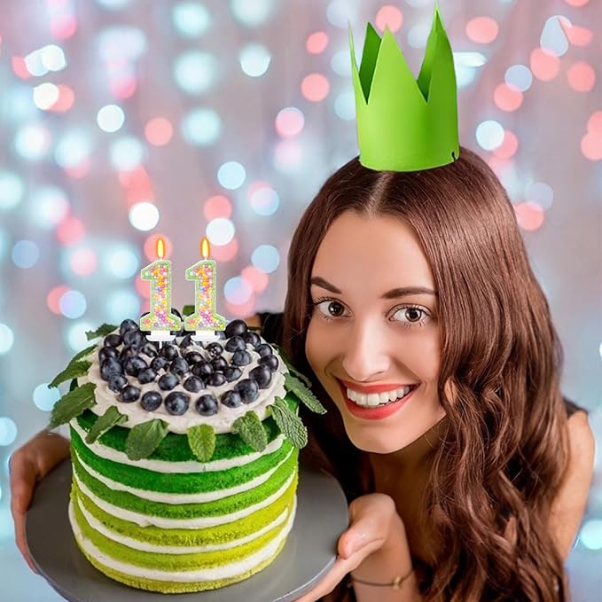 Green Birthday Candles - Number 11 Candle, Colorful Macaron Candles, 11 Birthday Decorations for Boys Girls, Green Cake Decorations, Theme Party Supplies