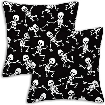 Skeleton Throw Pillow Cover 18x18 Set of 2, Halloween Skull Cushion Case for Couch, Sofa, Bed and Living Room, Zipper Closure Pillow Cases, Home Decor for All Seasons