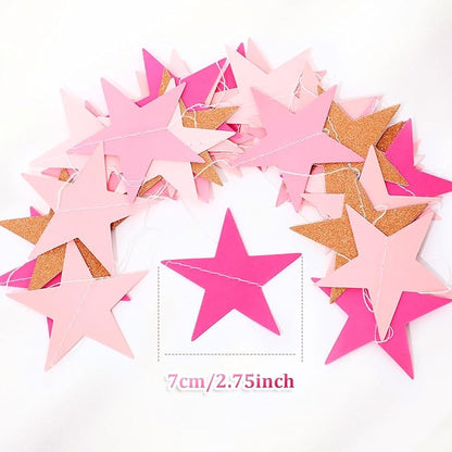 Patelai Glitter Star Garland Banner Christmas Decor 130 Feet Star Hanging Bunting Banner Twinkle Backdrop for Homecoming Classroom Wedding Birthday Halloween Party Supplies(Pink,Purple)
