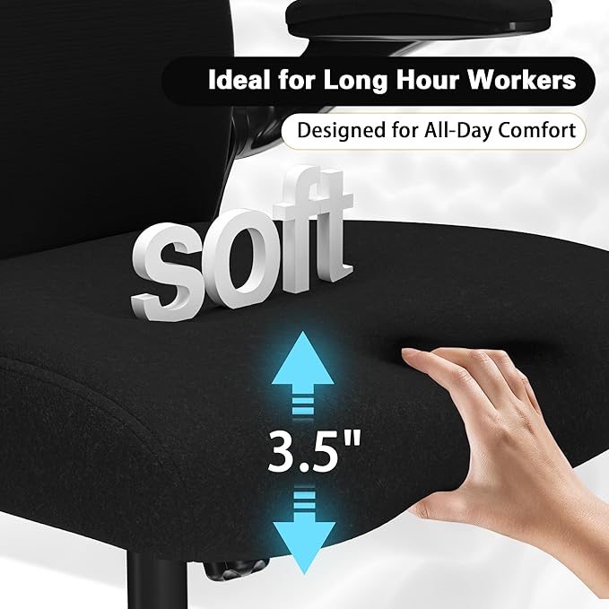 Office Chair for Back & Neck Pain Relief, Virgin Foam Seat, 2D Adjustable Lumbar & 3D Headrest, Flip-Up Armrests, Tilt & Rock for Relaxation, Black/UF