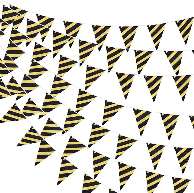 100 Feet Pennant Banners Flags 75 Solid String Triangle Flags for Grand Opening, Carnival Theme Birthday Party Decoration Outdoor Events Classroom Decoration (Yellow Black)