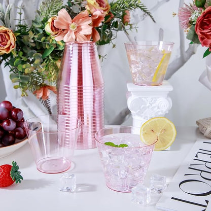 Ciaell 300PCS Clear Pink Plastic Cups - 9 Oz Heavy Duty Plastic Cups - Clear Party Cup Disposable Wine Cup for Parties & Weddings & Party