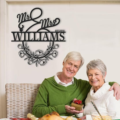 Personalized Anniversary Wedding Gifts for Couples, Custom Metal Sign with Couples Name and Date, Family Name Sign, Metal Art Wall Decor, Home Decor, Engagement Bridal Shower Gifts Color06