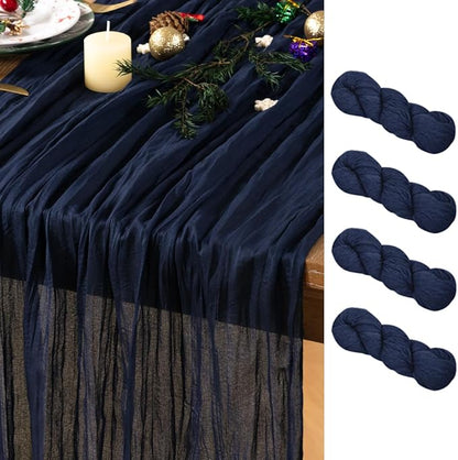 Navy Blue Cheesecloth Table Runner 4 Pack Christmas Table Runners Boho Gauze 120 Inches Navy Cheese Cloth Table Decor for Xmas Holiday Season Parties Wedding Bridal Baby Shower
