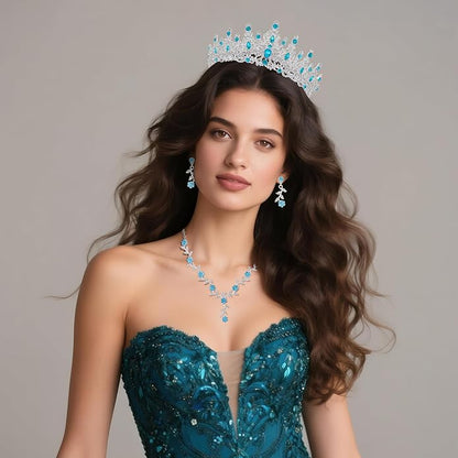 Kamirola Tiaras and Crowns for Women,Tiaras Earrings Necklace, Crystal Bridal Jewelry Set (TR48)
