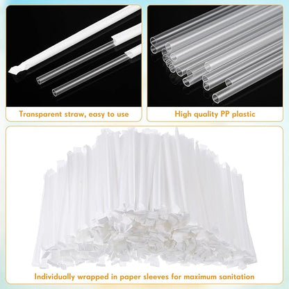 Hoolerry 1500 Pcs Plastic Straws Disposable Individually Wrapped Drinking Straight Long Straws, 0.24" Wide, for Hot and Cold Beverages (10.25 Inch)