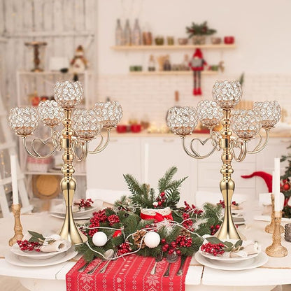VINCIGANT Gold Candelabra Candle Holder, Elegant Centerpiece Table Decorations 5 Arms Candlesticks for Dining Room,21.5 Inches Tall