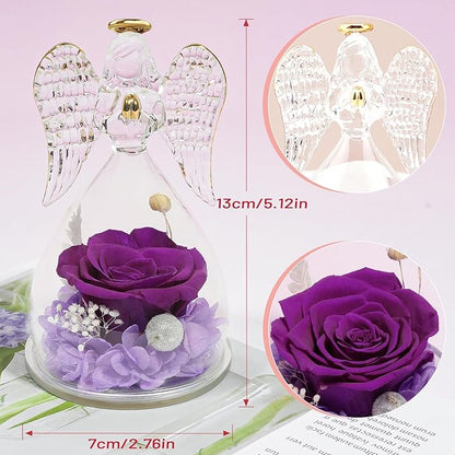 Miofula Preserved Flower Rose Birthday Gifts for Mom, Angel Figurines with Forever Real Rose Gifts for Her Mom Grandma, Angels Gifts for Mothers Day Christmas Anniversary Thanksgiving Birthday