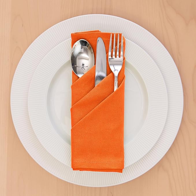 Encasa XO Orange Cloth Napkins Set of 6, 17"x17" | Solid Color Cotton Dinner Napkins | Washable & Reusable Napkins for Dining Table Fall Decoration, Holiday & Christmas Festivals