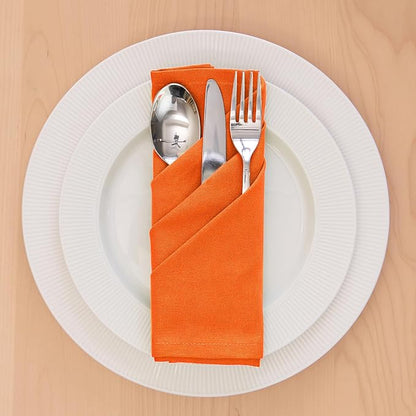 Encasa XO Orange Cloth Napkins Set of 12, 17"x17" | Solid Color Cotton Dinner Napkins | Washable & Reusable Napkins for Dining Table Fall Decoration, Holiday & Christmas Festivals