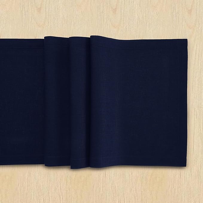 Solino Home Linen Navy Blue Table Runner 36 Inches - 100% Pure Linen Small Table Runner 14 x 36 Inch Ideal for Dresser and Coffee Tables - Fall, Autumn, Christmas, Holiday, Winter, New Year - Fete