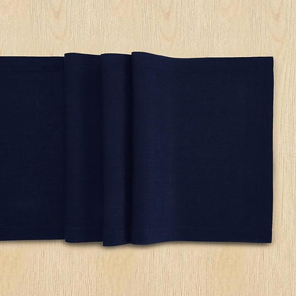 Solino Home Linen Navy Blue Table Runner 36 Inches - 100% Pure Linen Small Table Runner 14 x 36 Inch Ideal for Dresser and Coffee Tables - Fall, Autumn, Christmas, Holiday, Winter, New Year - Fete