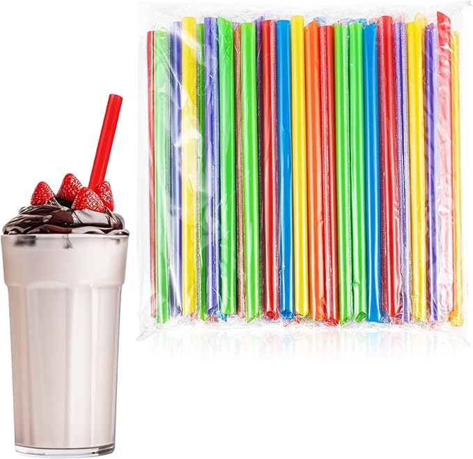 Tessco 600 Pcs 9.84 Inch Smoothie Straws Bulk Disposable Bubble Tea Straws Large Plastic Individually Wrapped for Tall Homemade Milkshakes(Classic Color)